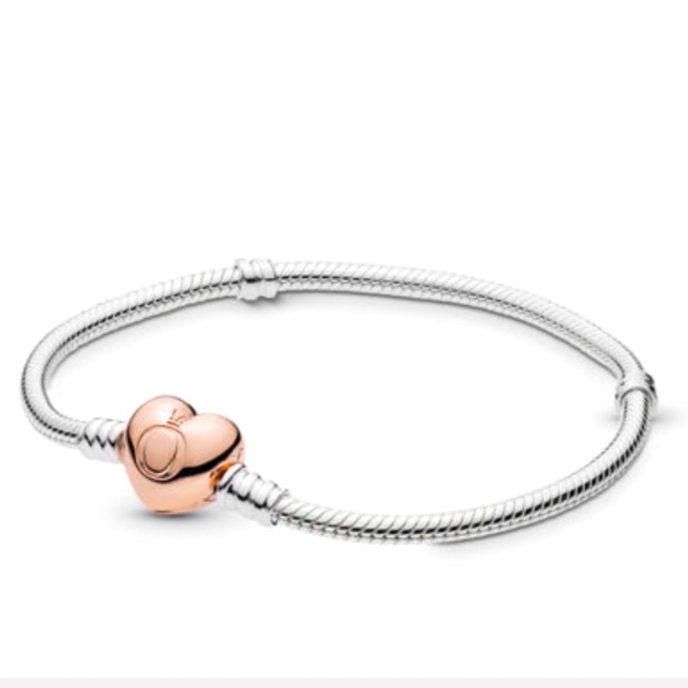 Pandora Moments Heart Clasp Snake Chain Bracelet Size 8 ✨Rose gold✨ NWOT